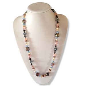 Vintage Handmade Glass Beads Vapor Dyed Silver-tone clasp Necklace 30"